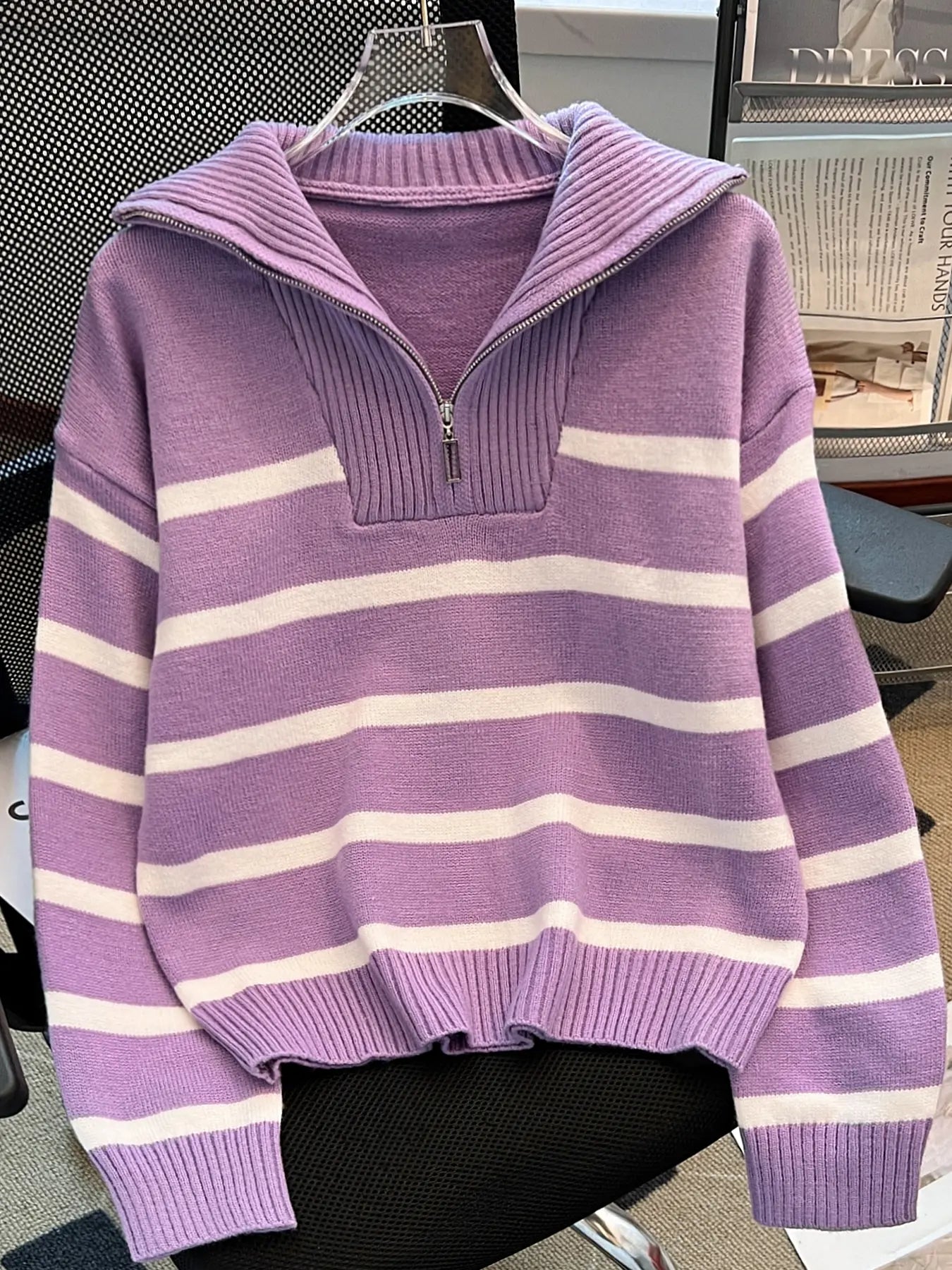 Women's Classic Striped Half-Zip Sweater 