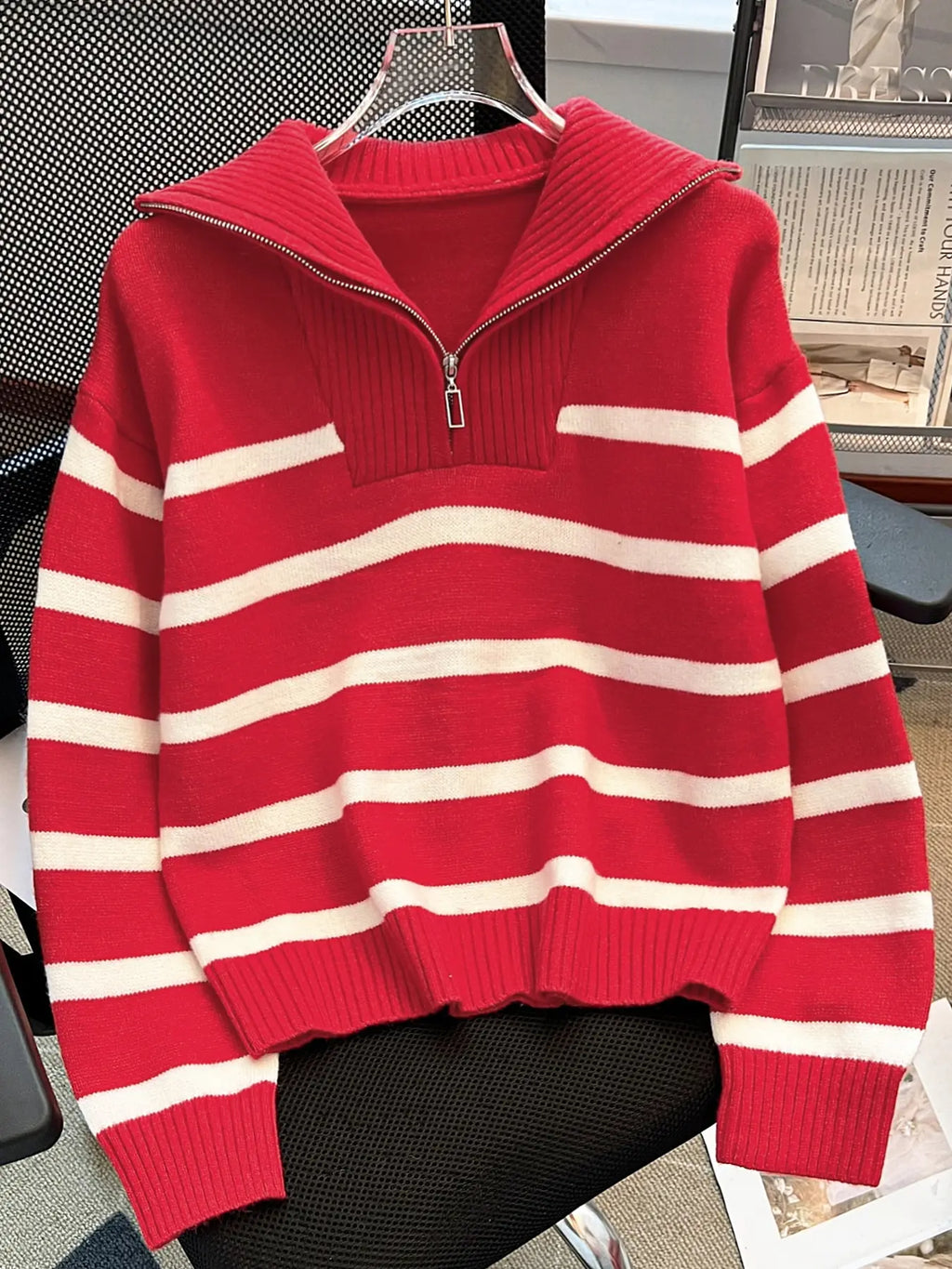 Women's Classic Striped Half-Zip Sweater 