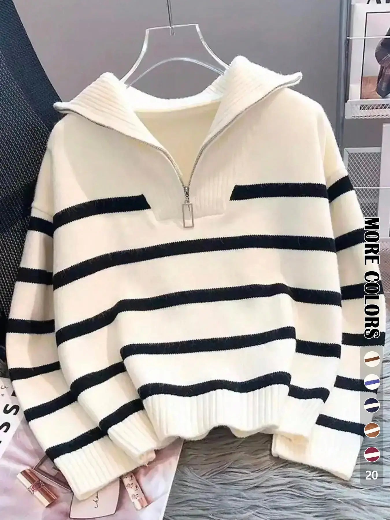 Women's Classic Striped Half-Zip Sweater 